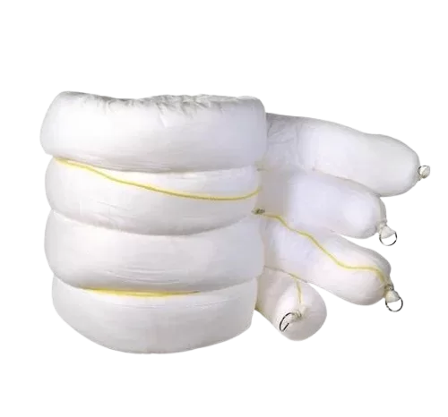 oil absorbent boom deployed on water surface to contain oil spill