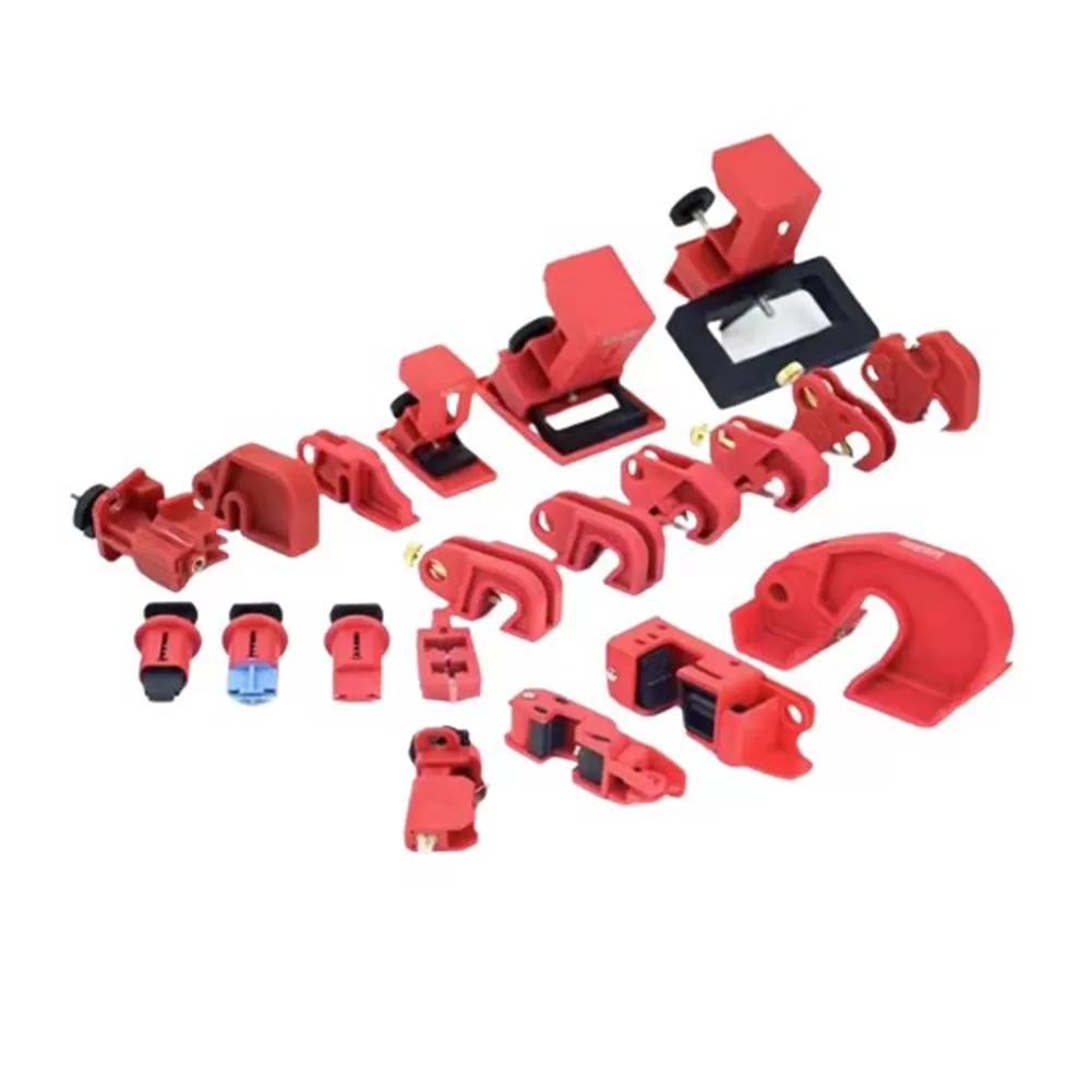 MCCB lockout device installed on circuit breaker in industrial electrical panel