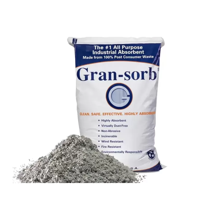 Universal absorbent granules used to clean up oil and chemical spills on floors